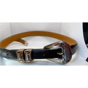 Vintage Genuine Karung Black Snake Leather Belt Dicelli  Sliver Buckle Size S